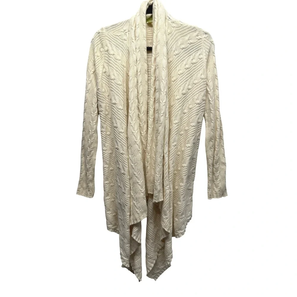 Sigrid Olsen Womens Cream Cable Knit Open Front Draped Asymmetrical Cardigan S